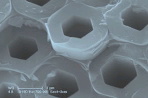Hexagonal germanium tubes inside a "honeycomb" microstructured optical fiber.