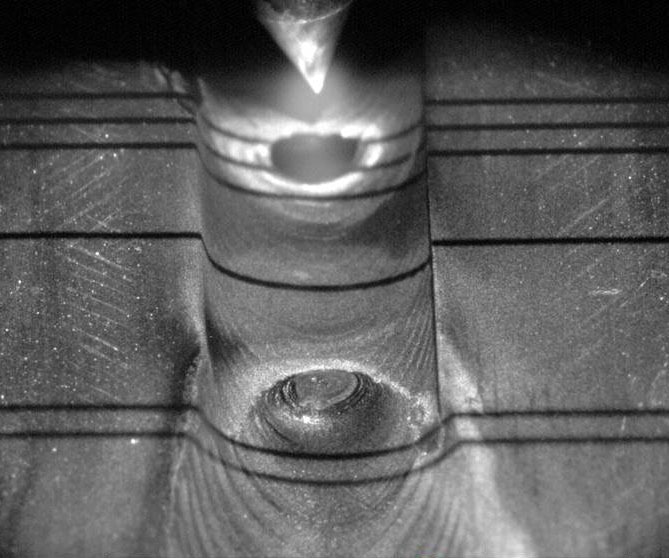 TIG welding process illuminated with structured light at a frame rate of 20 Hz.