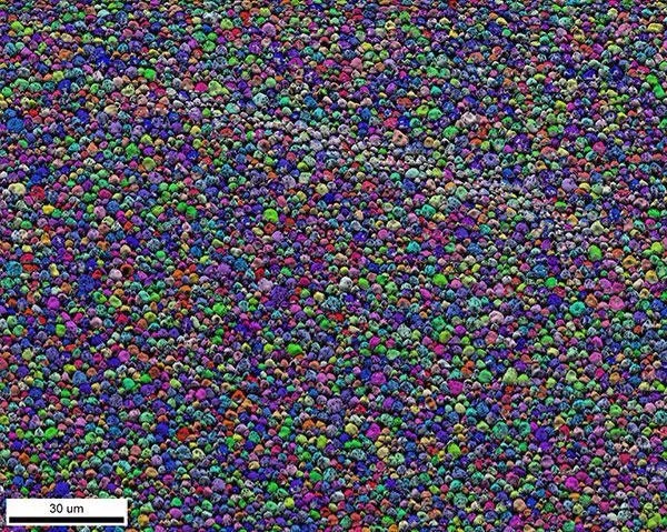 EBSD image quality and IPF orientation map from beam-sensitive MAPI perovskites collected at 10 kV and 150 pA beam dose.